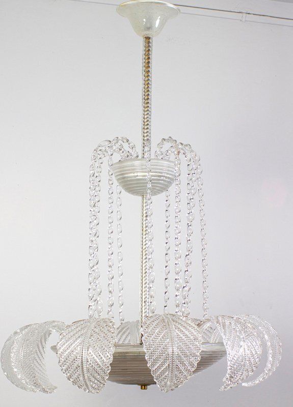 photo vinterior Art Deco Ninfea Murano Glass Chandelier From Barovier, Italy, 1940s
