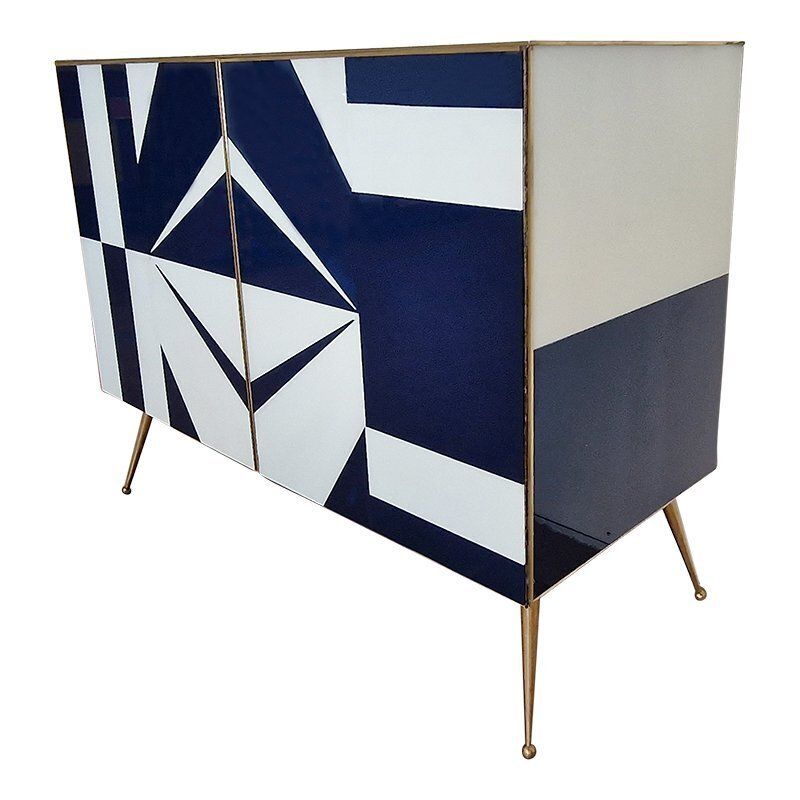Credenza With Blue And White Glass Doors, 1990s photo furniture