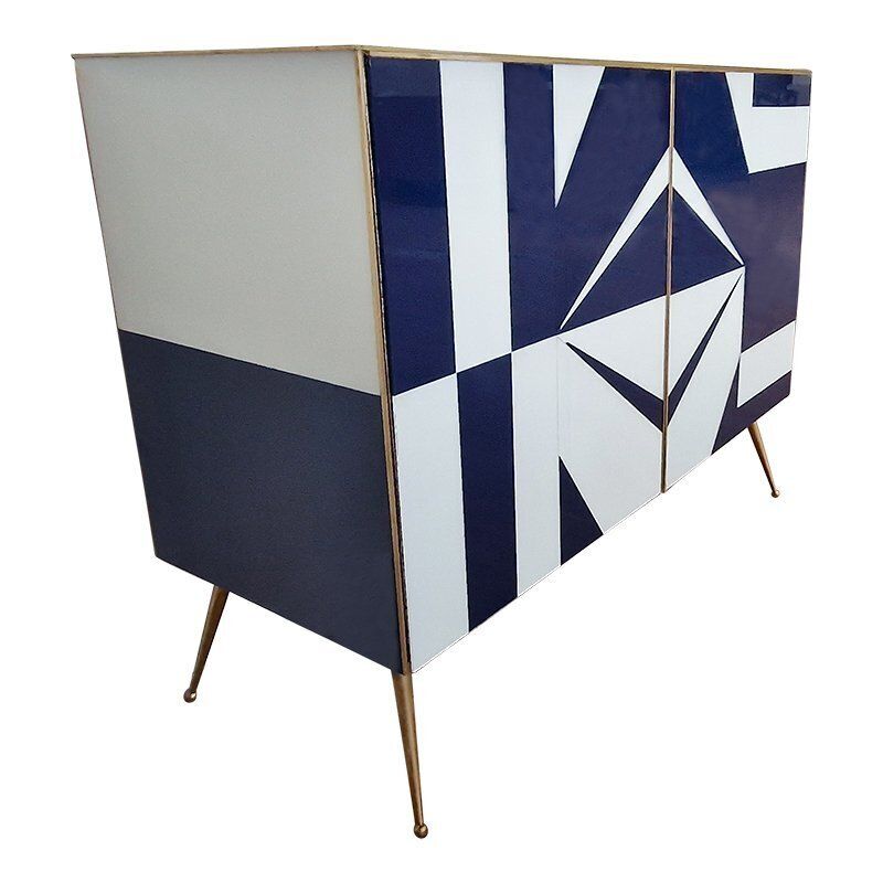 Credenza With Blue And White Glass Doors, 1990s photo for sale