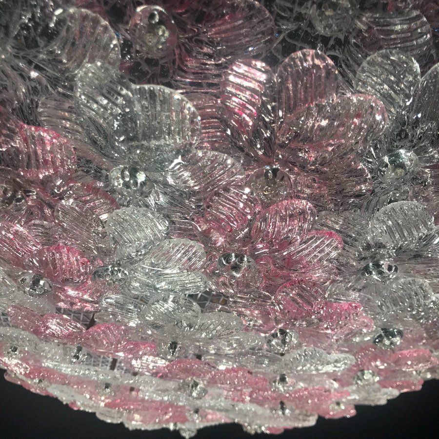 Pink And Ice Murano Glass Flowers Basket Ceiling Light By Barovier & Toso photo 4243.0