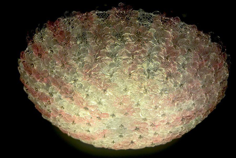 Pink And Ice Murano Glass Flowers Basket Ceiling Light By Barovier & Toso photo vinterior
