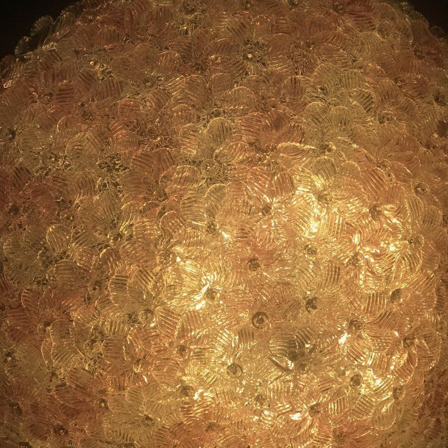 Pink And Ice Murano Glass Flowers Basket Ceiling Light By Barovier & Toso photo vintage