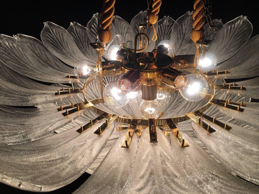 Italian Murano Glass Leave Flush Mount Chandelier photo vintage