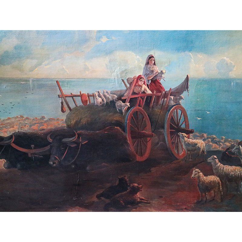 Italian Artist, Sunset With Animals And Characters, 1800s, Oil On Canvas, Framed photo 5919.0