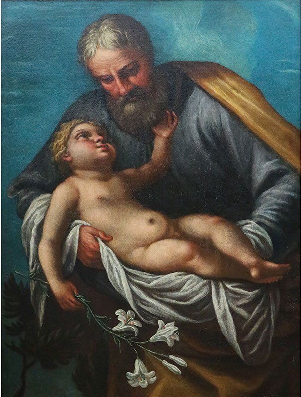 Giuseppe Nuvolone, St. Joseph With The Baby Jesus In His Arms, 1800s, Oil On Canvas, Framed