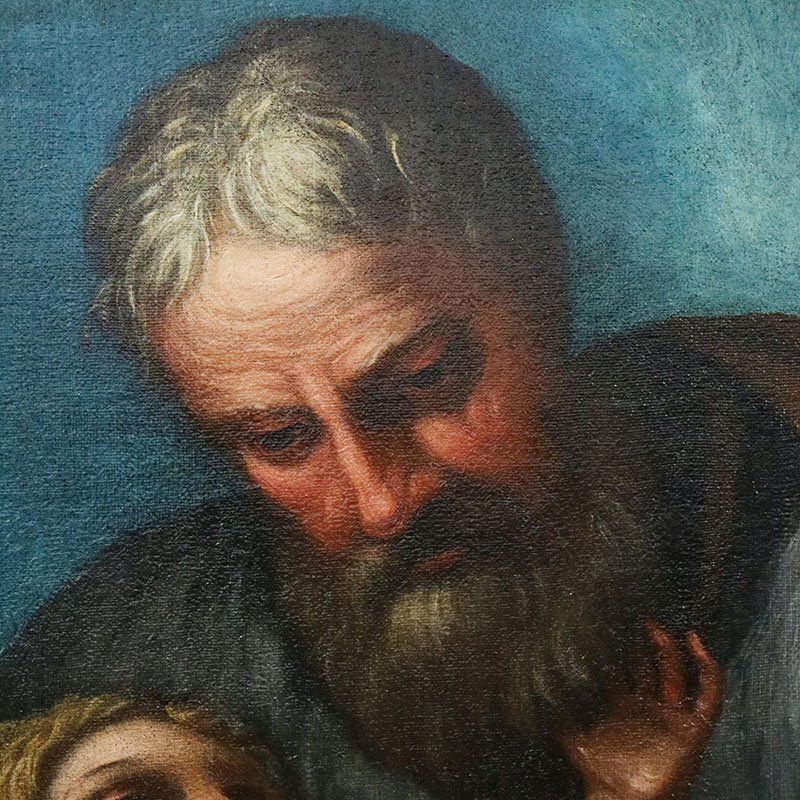 Giuseppe Nuvolone, St. Joseph With The Baby Jesus In His Arms, 1800s, Oil On Canvas, Framed photo vinterior