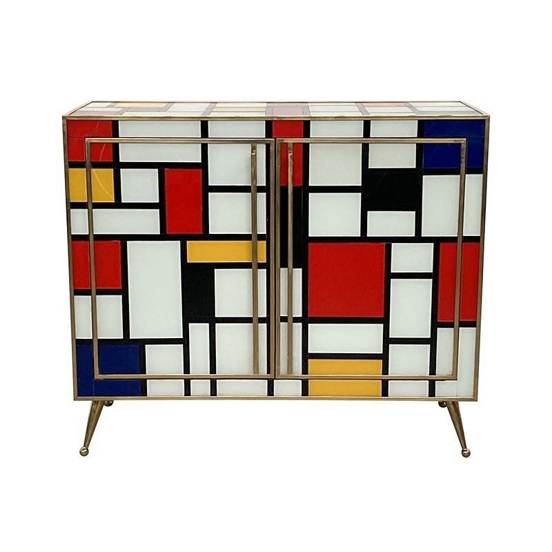 Two Door Sideboard In Multicolored Murano Glass, 1980s