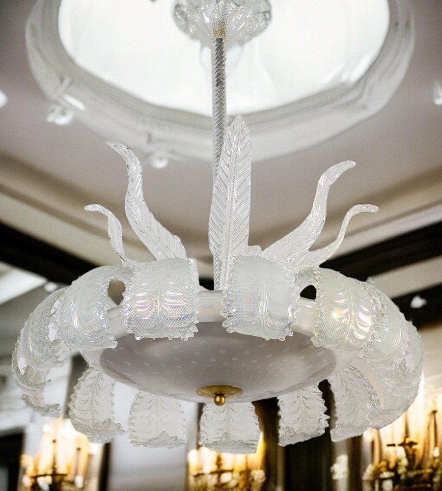 Art Deco Ninfea Iridescent Murano Glass Chandelier Attributed To Barovier, Italy, 1940s photo furniture