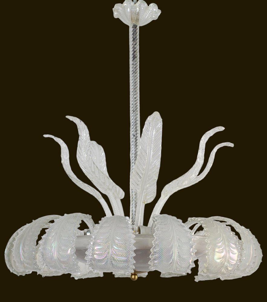 Art Deco Ninfea Iridescent Murano Glass Chandelier Attributed To Barovier, Italy, 1940s photo buy