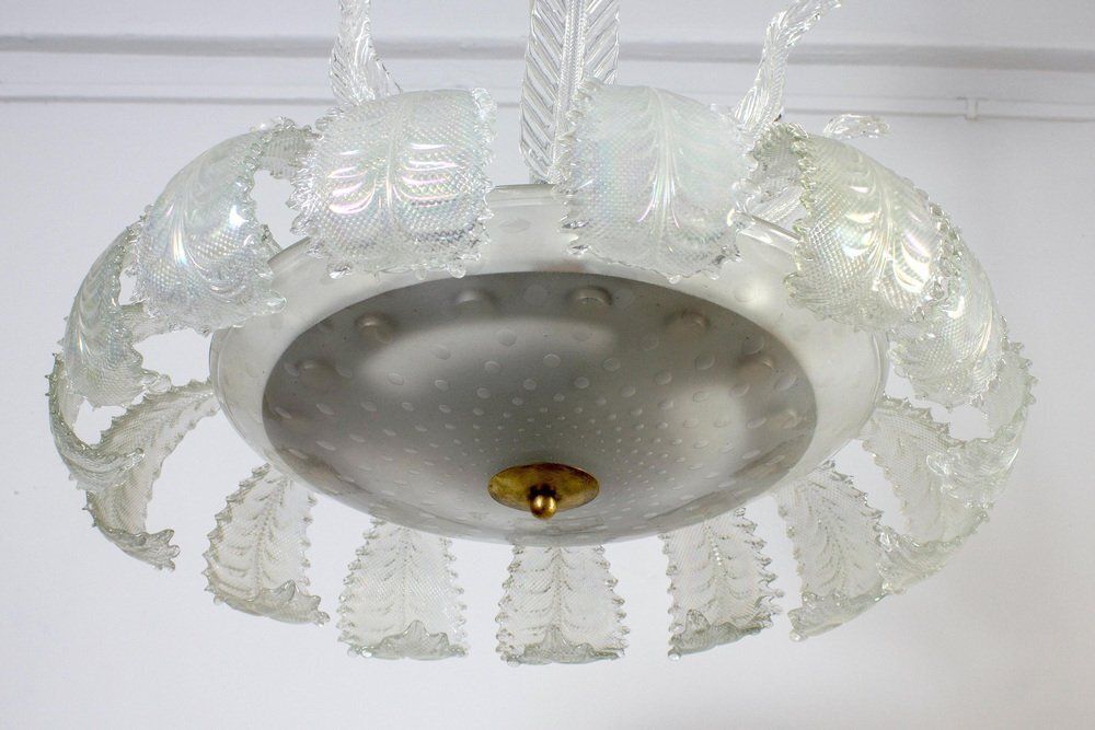 Lighting Art Deco Ninfea Iridescent Murano Glass Chandelier Attributed To Barovier, Italy, 1940s photo
