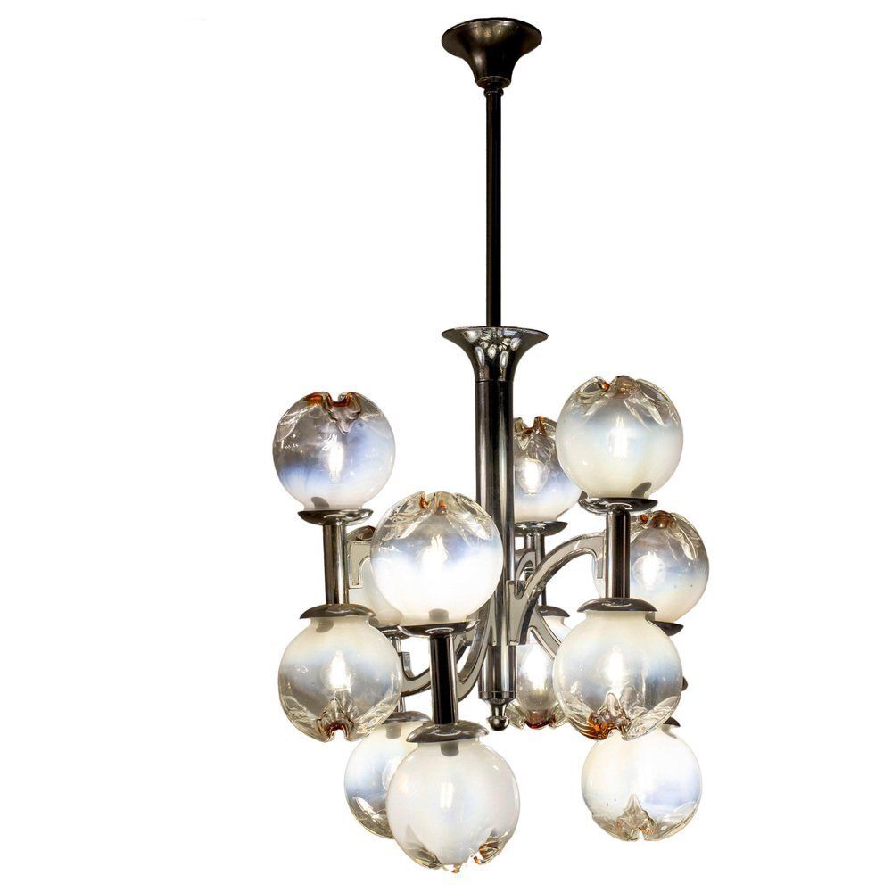 Italian Snowball Murano Chandelier From Mazzega, 1960