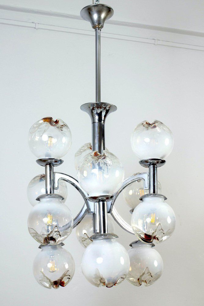 Italian Snowball Murano Chandelier From Mazzega, 1960 photo furniture