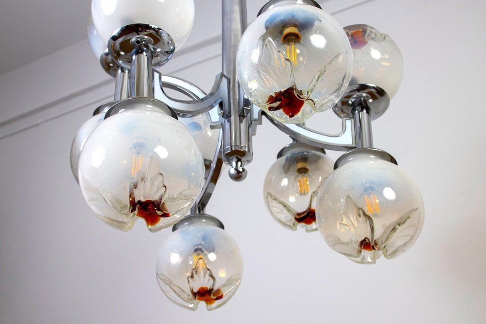Lighting Italian Snowball Murano Chandelier From Mazzega, 1960 photo