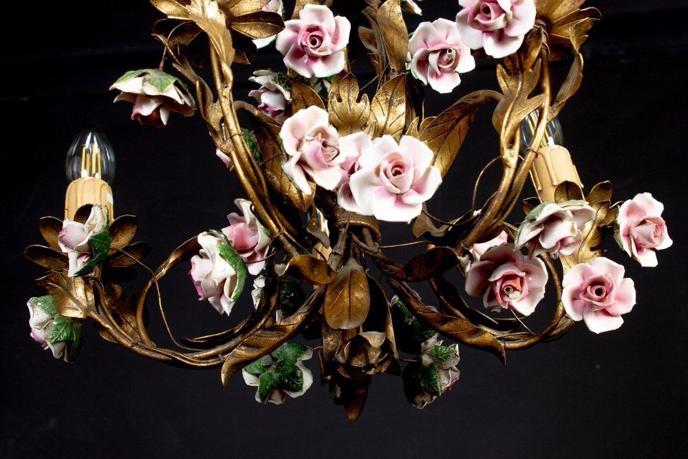 Antique Chandelier With Porcelain Flowers photo furniture
