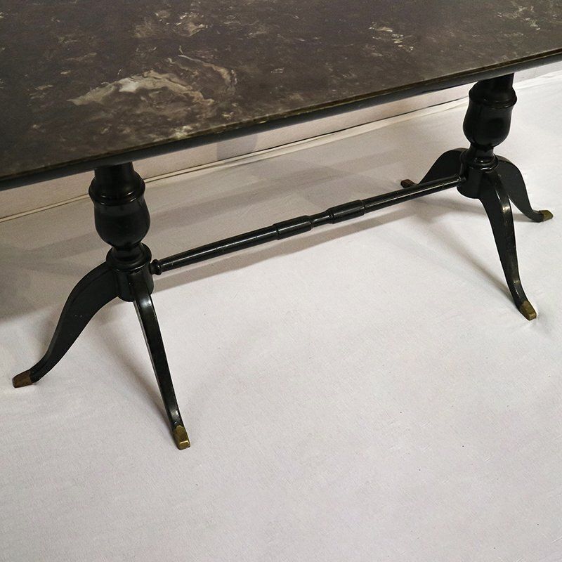 Dining Table With Marble Effect Glass Top, 1930s / 40s photo vinterior