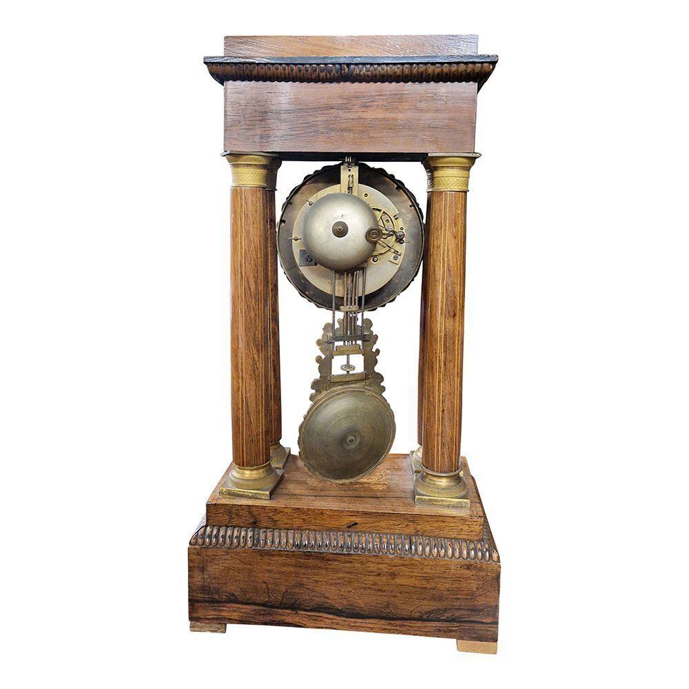 Empire Inlaid Walnut Portal Clock, France, 1850s photo for sale