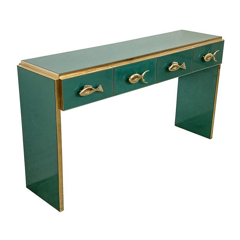 Green Glass Console With Four Drawers, 1980s photo furniture