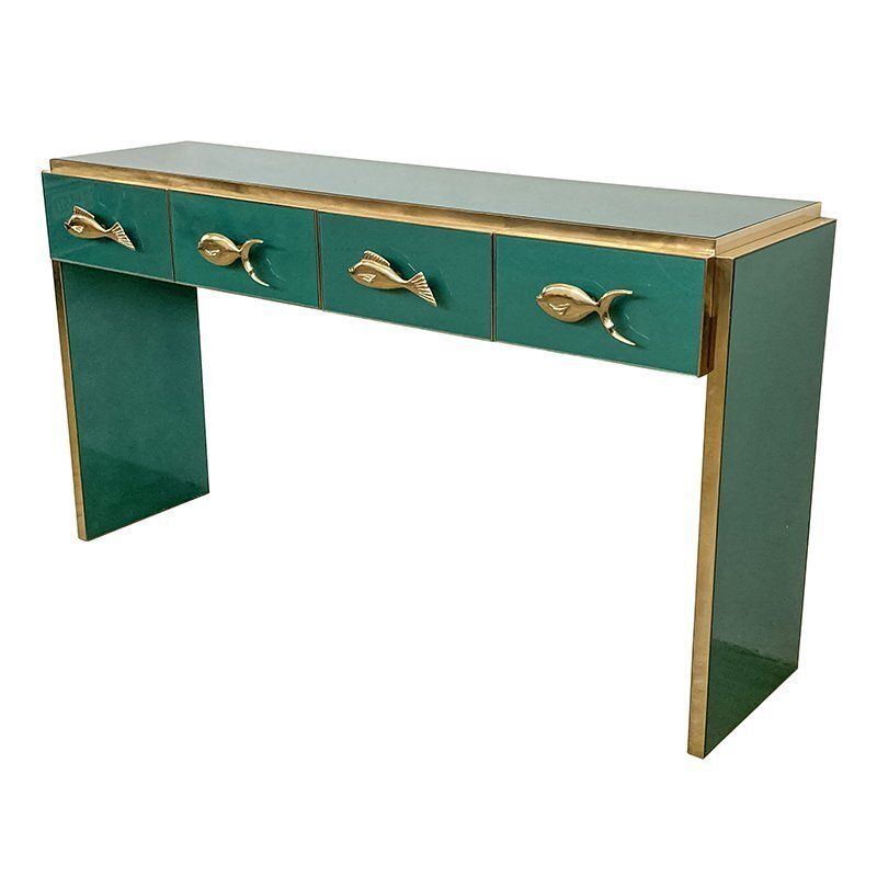 Green Glass Console With Four Drawers, 1980s photo 6696.0