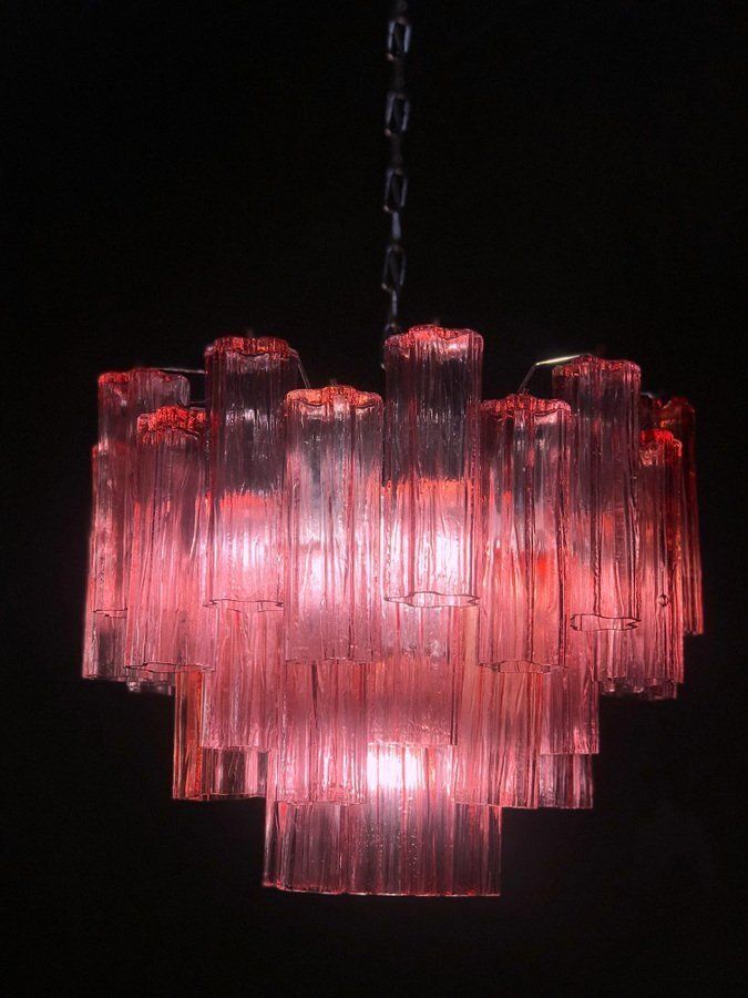 Red Coral Murano Glass Tronchi Chandeliers, 1970, Set Of 2 photo buy
