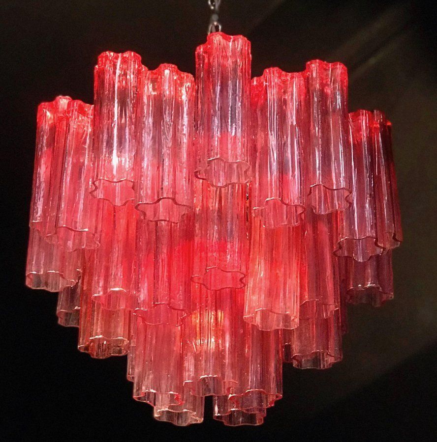 Red Coral Murano Glass Tronchi Chandeliers, 1970, Set Of 2 photo vintage