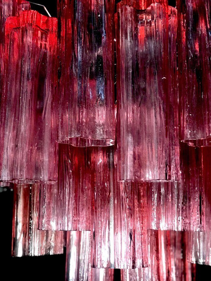 6405.0 Red Coral Murano Glass Tronchi Chandeliers, 1970, Set Of 2 photo