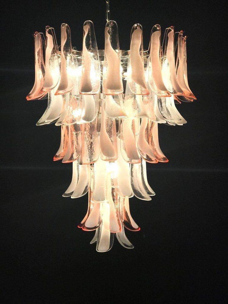 Sumptuous Pink And White Petal Murano Glass Chandelier, Italy, 1980s photo vinterior