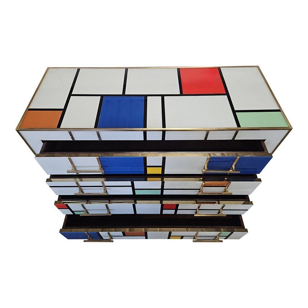 Mondrian Style Four Drawer Dresser In Murano Glass, 1980s photo 5585.0
