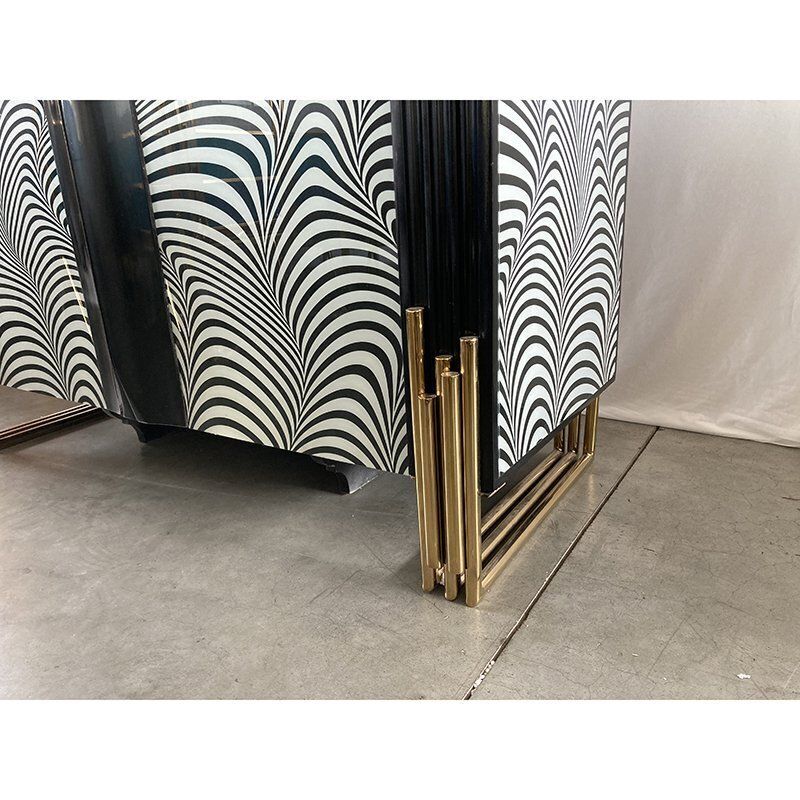 2 Door Sideboard In Black And White Waves Printed Glass, 1980s photo 5363.0