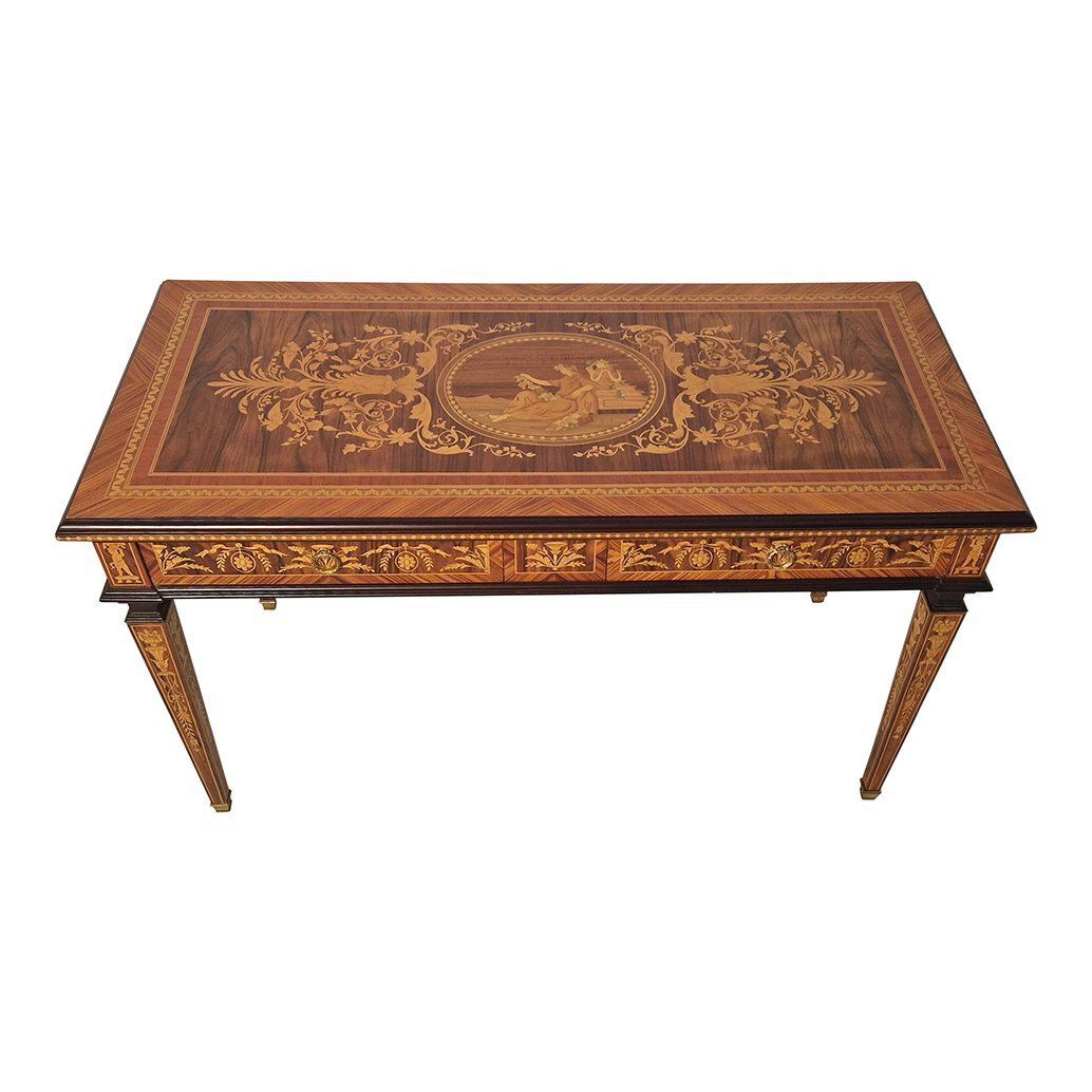Louis XVI Style Inlaid Writing Table, 1980s photo for sale