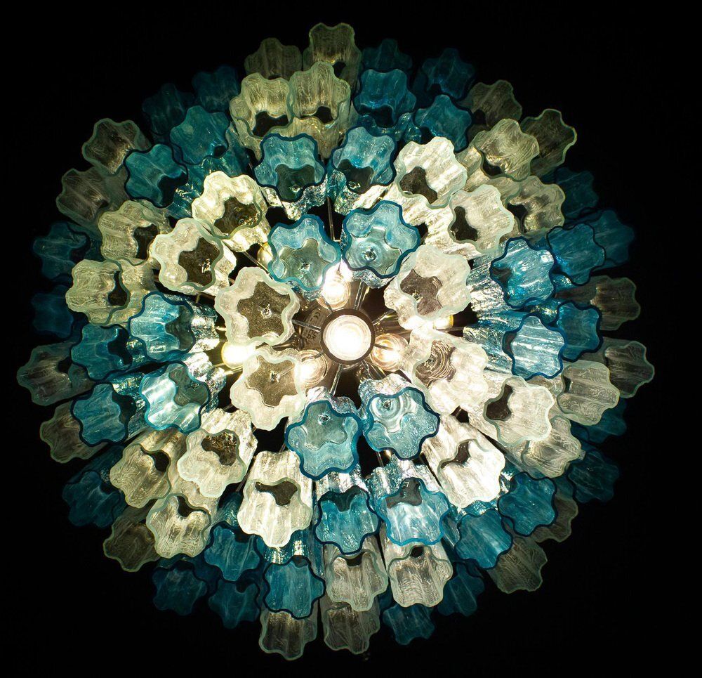 5040.0 Mid Century Blue And Clear Murano Glass Tronchi Chandelier, 1970s photo