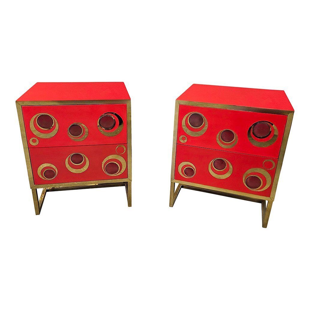 Glass And Brass Bedside Tables, 1980s, Set Of 2
