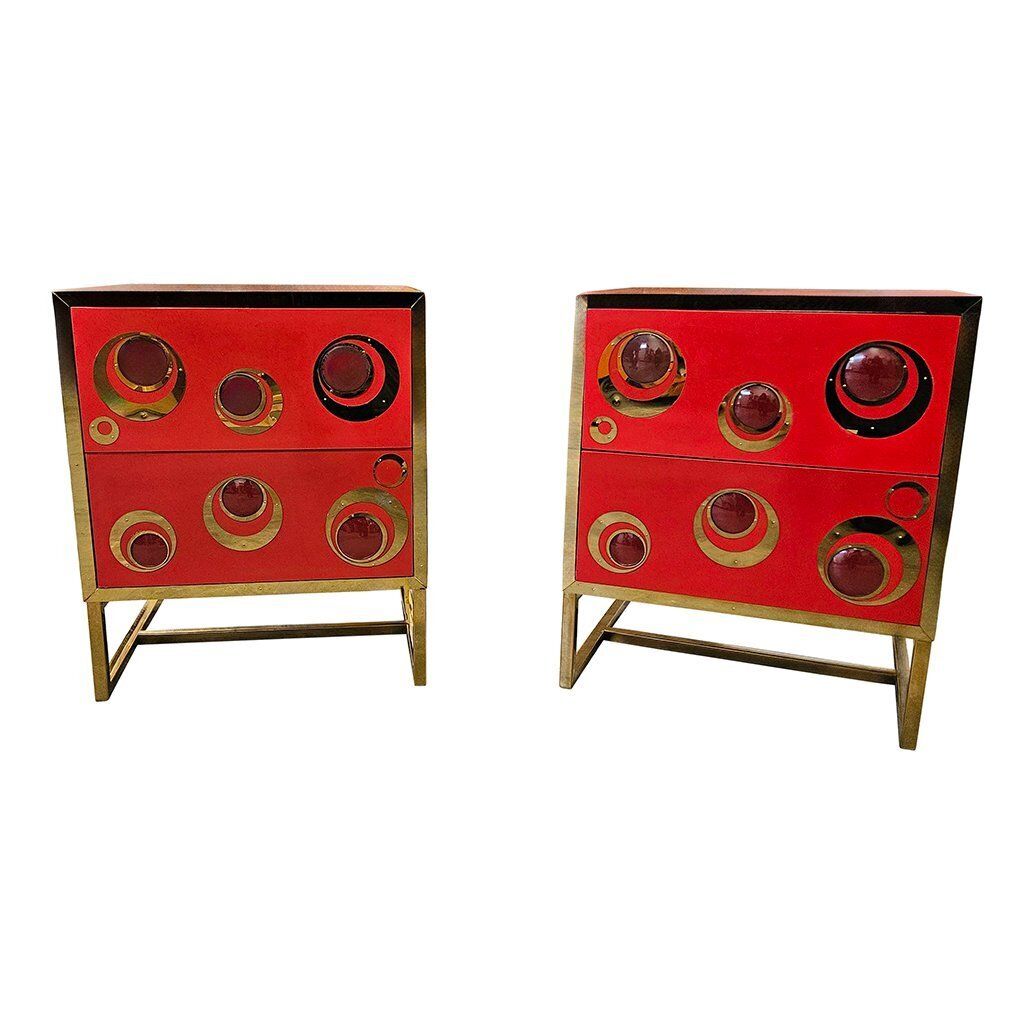 Glass And Brass Bedside Tables, 1980s, Set Of 2 photo for sale
