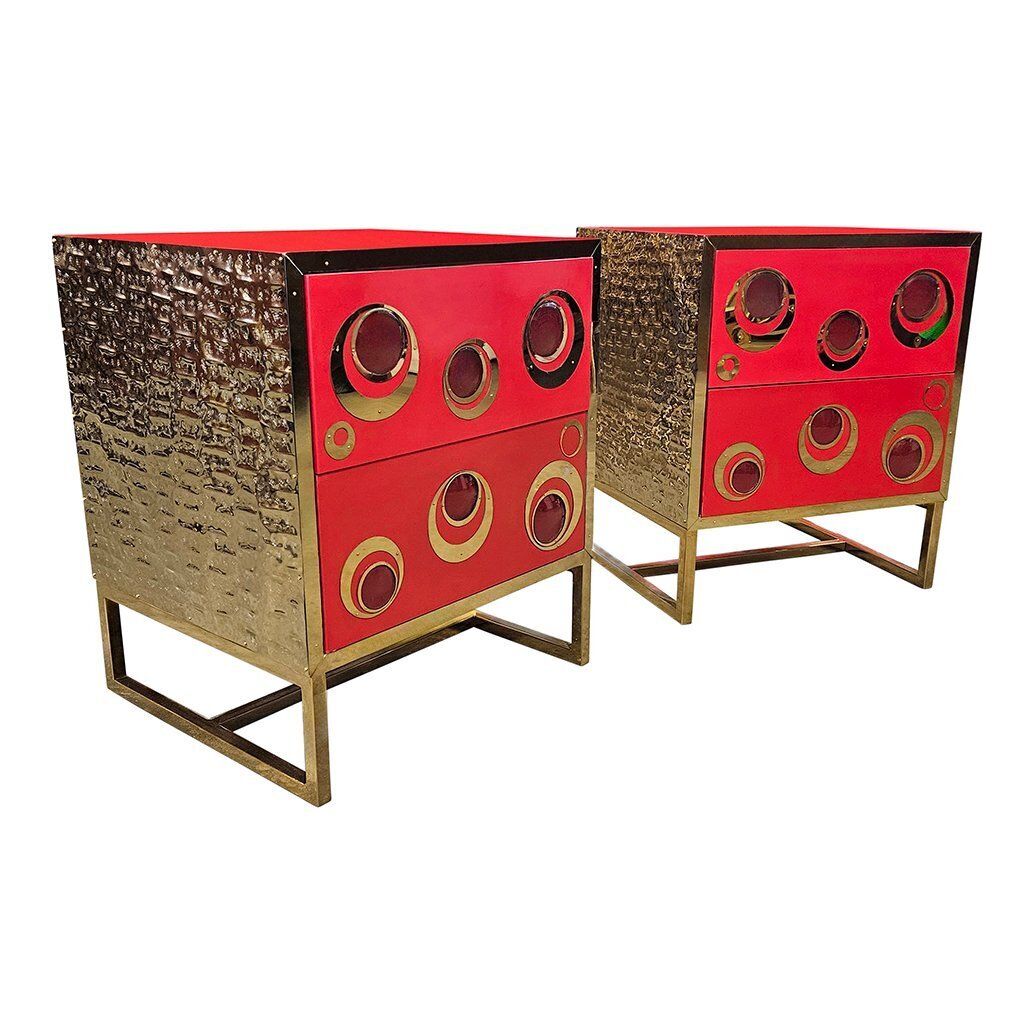 Glass And Brass Bedside Tables, 1980s, Set Of 2 photo Furniture