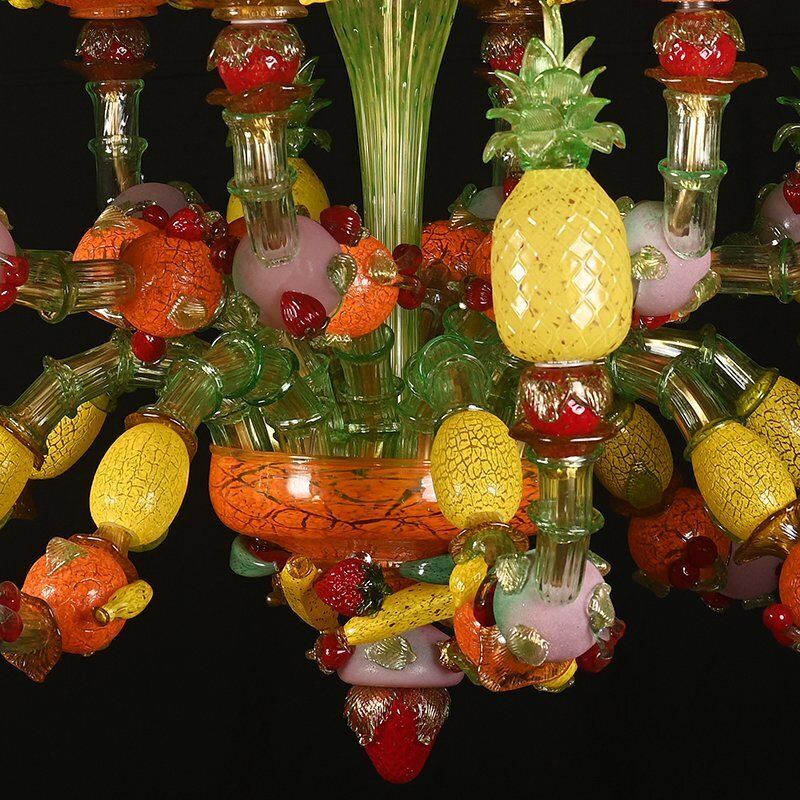 Fruit Chandelier With 16 Polychrome Lights In Murano Glass, 1980s photo for sale