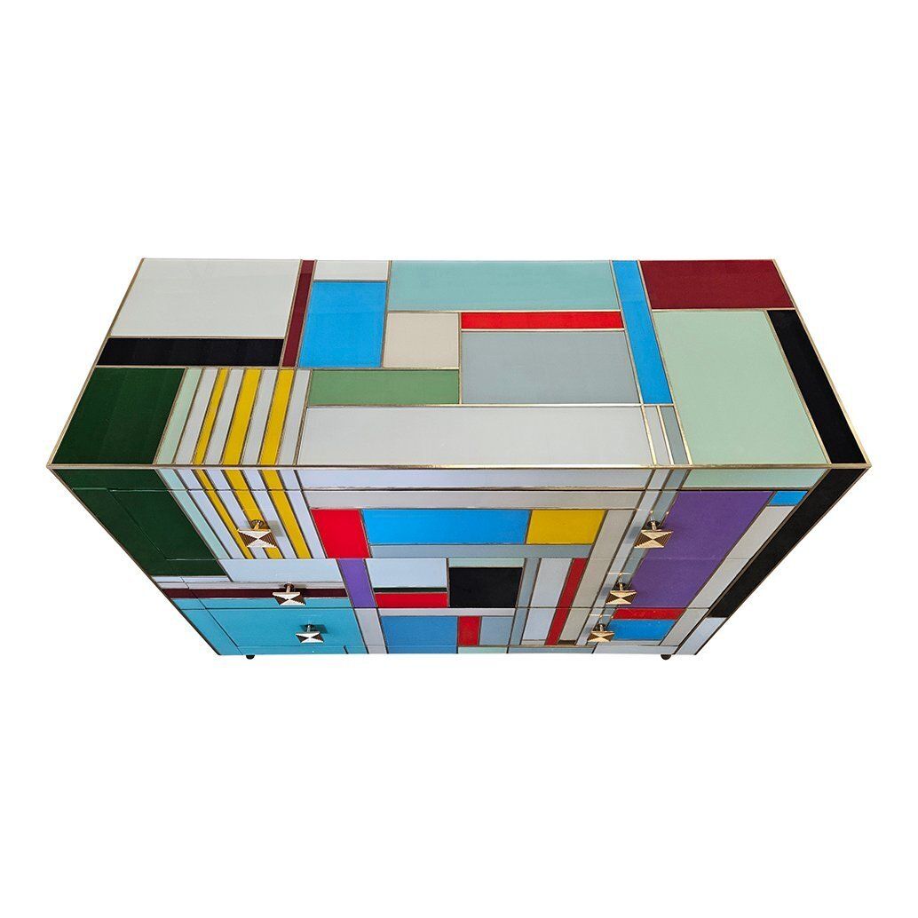Colored Glass Chest Of Drawers, 1980s photo vintage