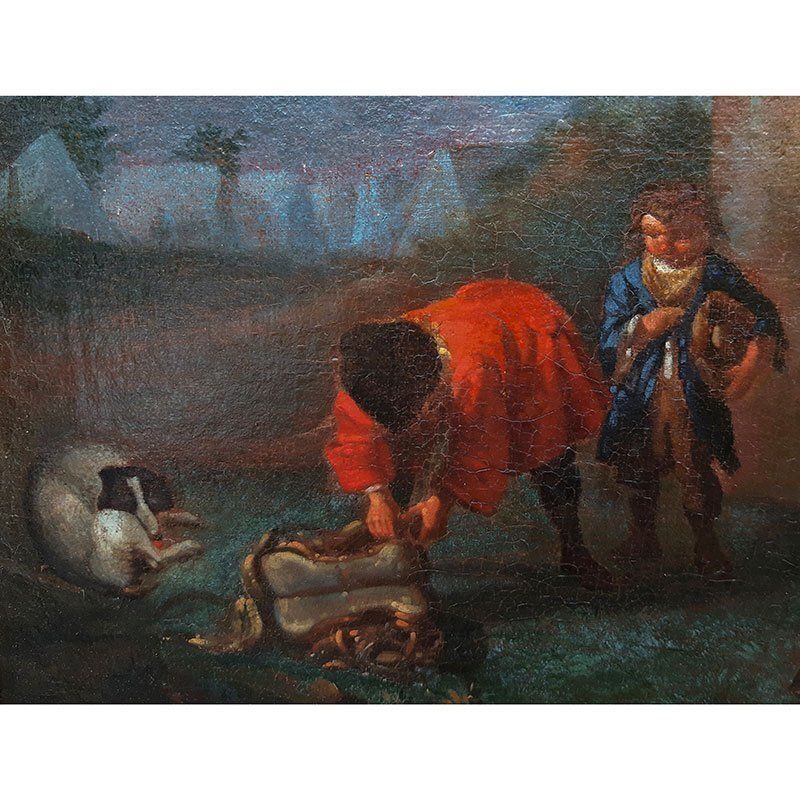 Philips Wouwerman, Knights In Front Of A Coaching Inn And Knights And Bathers At A Stream, 1600s, Oil On Canvases, Set Of 2 photo vintage