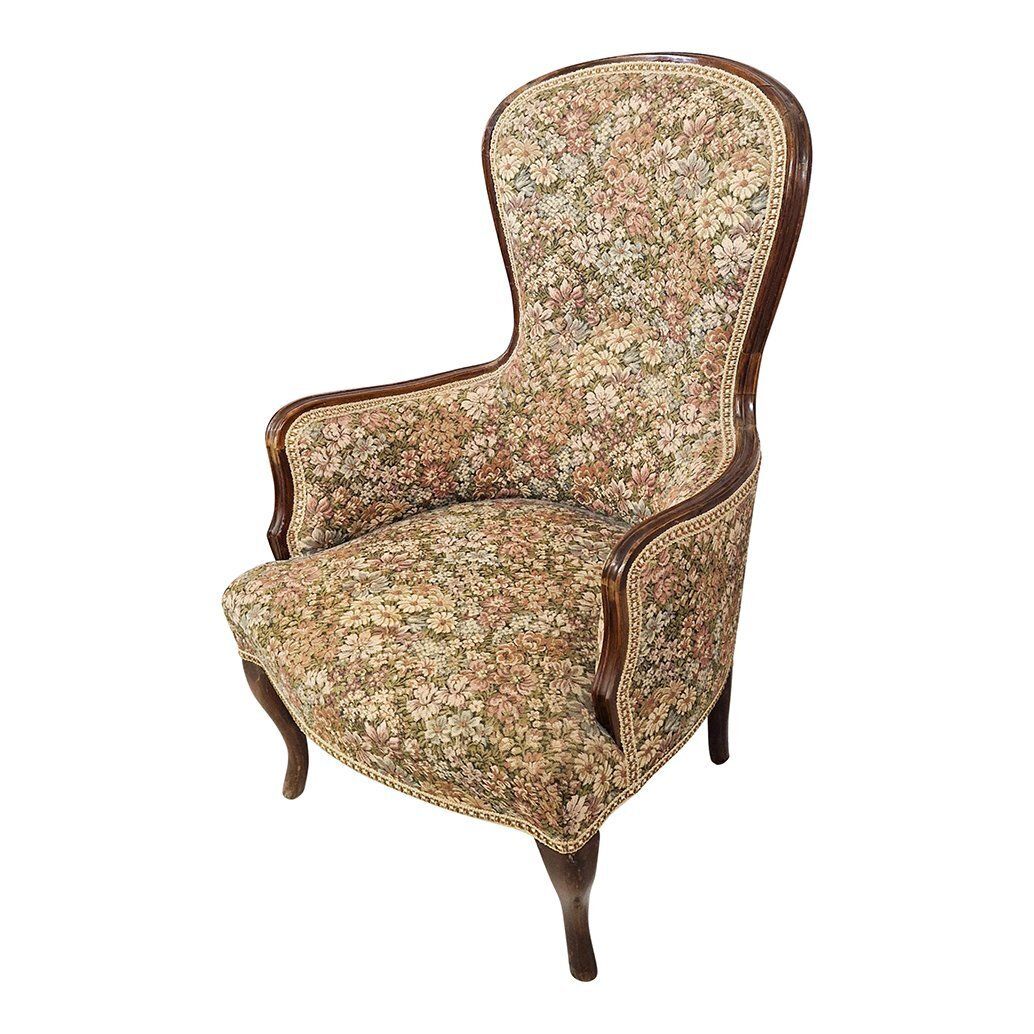 Set Of Wooden Armchairs With Floral Fabric photo vinterior