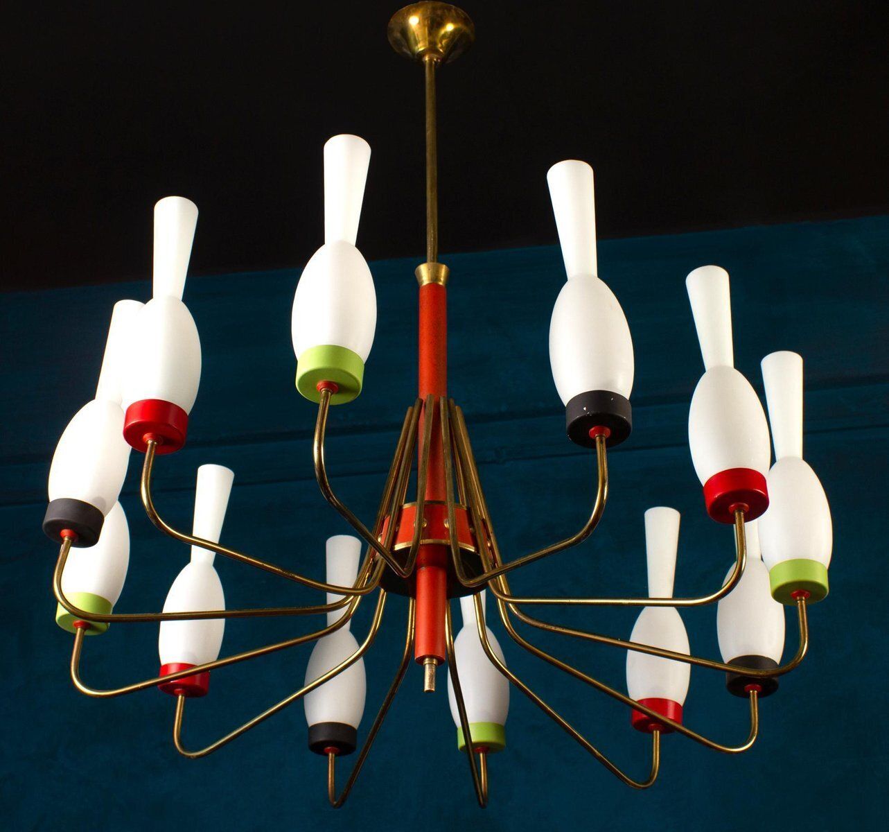 Brass And Murano Glass Chandelier From Stilnovo, Italy, 1950s photo Lighting