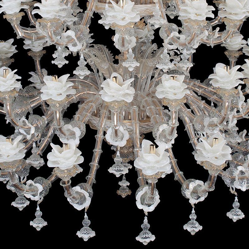 Rezzonico Chandelier In Murano Glass, Crystal And Bronze, 1950s photo for sale
