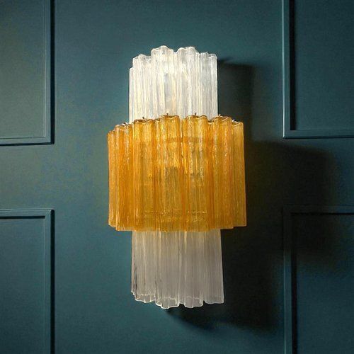 Large Amber And Clear Murano Glass Sconces, 1990, Set Of 2 photo Lighting