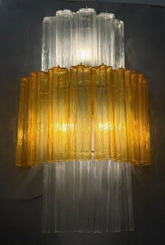 Large Amber And Clear Murano Glass Sconces, 1990, Set Of 2 photo buy