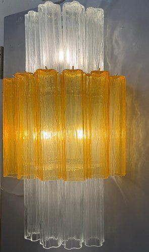 photo for sale Large Amber And Clear Murano Glass Sconces, 1990, Set Of 2