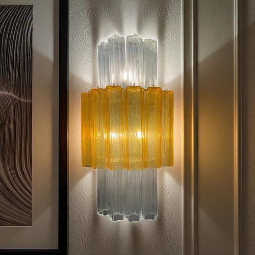 photo vinterior Large Amber And Clear Murano Glass Sconces, 1990, Set Of 2