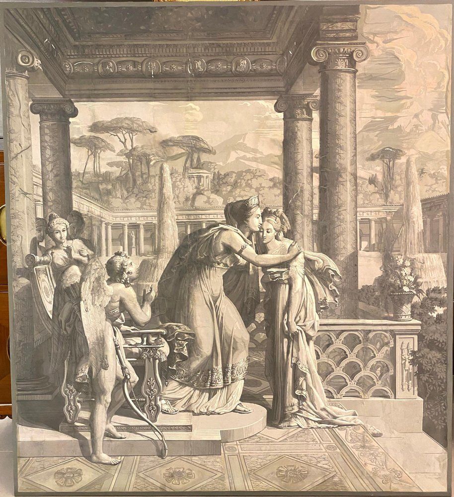 After Merry Joseph Blondel & Louis Lafitte, The Reconciliation Of Venus & Psyche, Grisaille Painting On Paper, 19th Century photo furniture