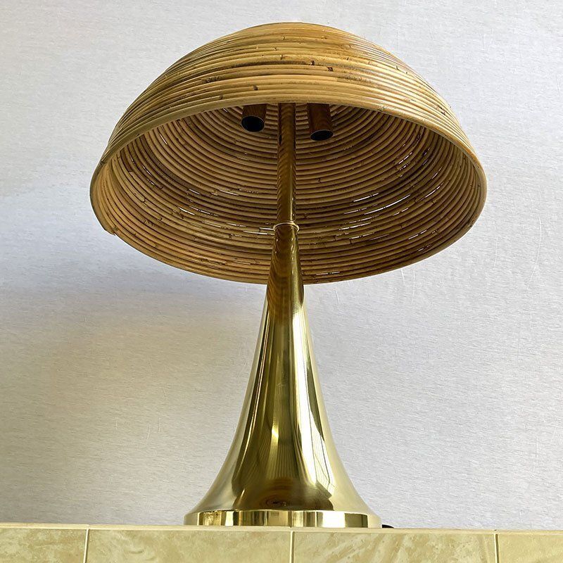 Polished Brass Table Lamps In Bamboo, 1980s, Set Of 2 photo for sale