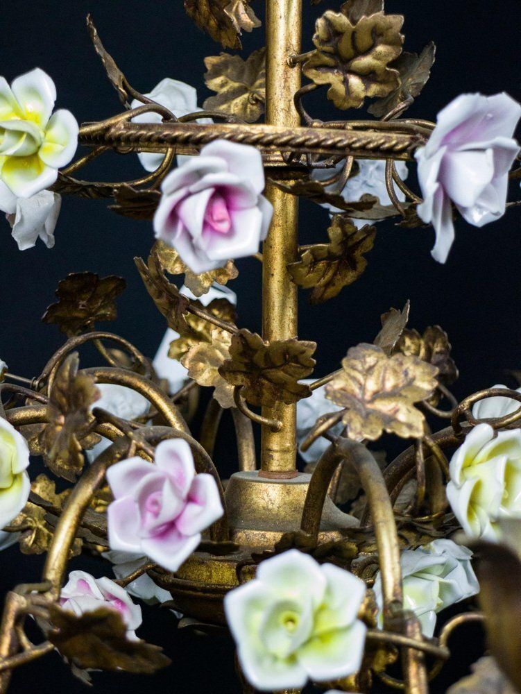 6860.0 Italian Cage Form Chandelier With Porcelain Flowers photo