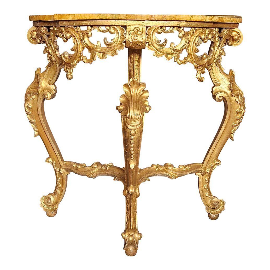 Early 20th Century Louis XV Half Moon Console In Carved And Gilded Wood, Venice, 1980s