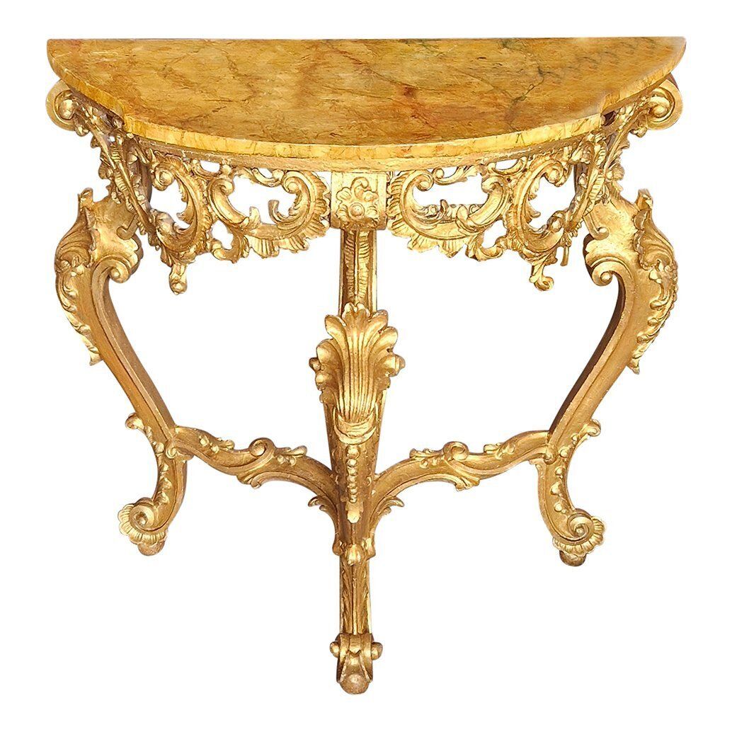 Early 20th Century Louis XV Half Moon Console In Carved And Gilded Wood, Venice, 1980s photo for sale