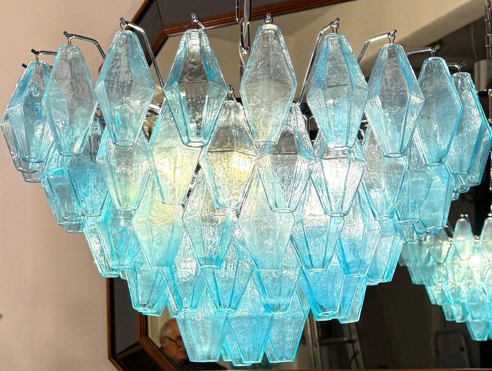 Light Blue Murano Glass Chandeliers From Poliedri, 1990s, Set Of 2 photo furniture