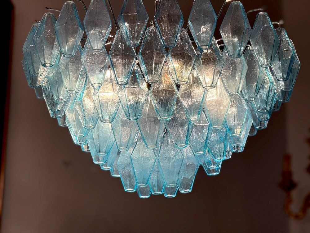 Light Blue Murano Glass Chandeliers From Poliedri, 1990s, Set Of 2 photo vinterior